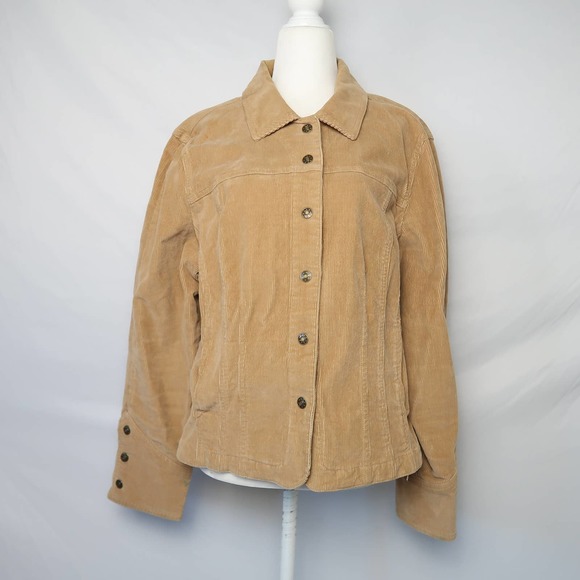 Vintage Y2K AMI khaki tan corduroy velvet button front jacket L - Picture 1 of 6